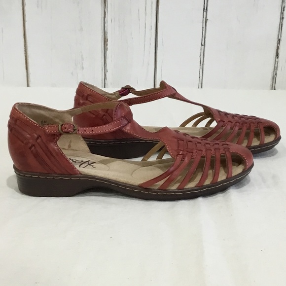 Eurosoft Leather Salmon Pink Sandals with Buckle Closure, Size 6 - Picture 7 of 8